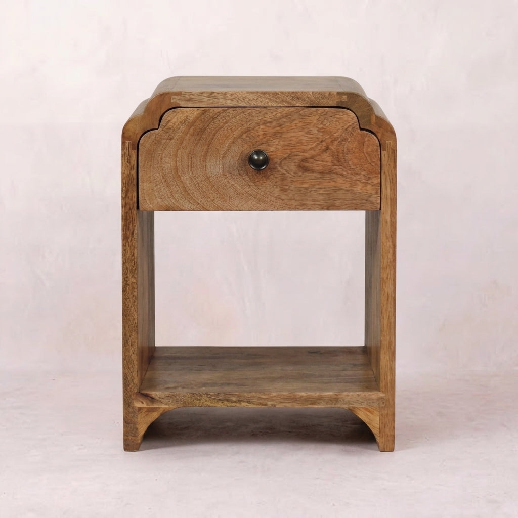 Solid Wood Mini Oak-ish Nightstand with a drawer and open shelf