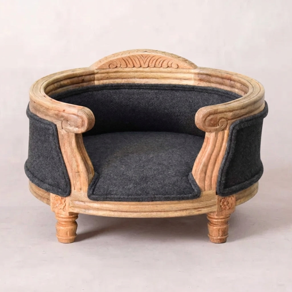 Carved Battleship Tweed Pet Bed