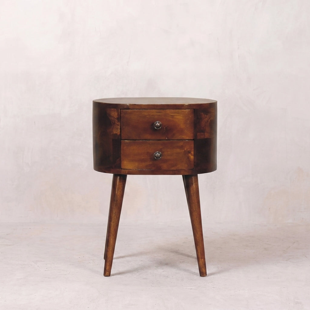 Mini Chestnut Rounded nightstand Table