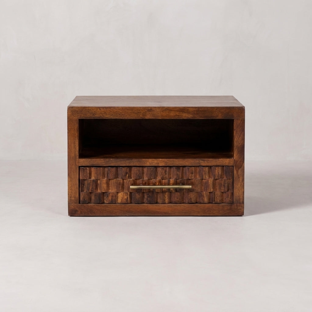 Solid Wood Chestnut Carved Bedside Table