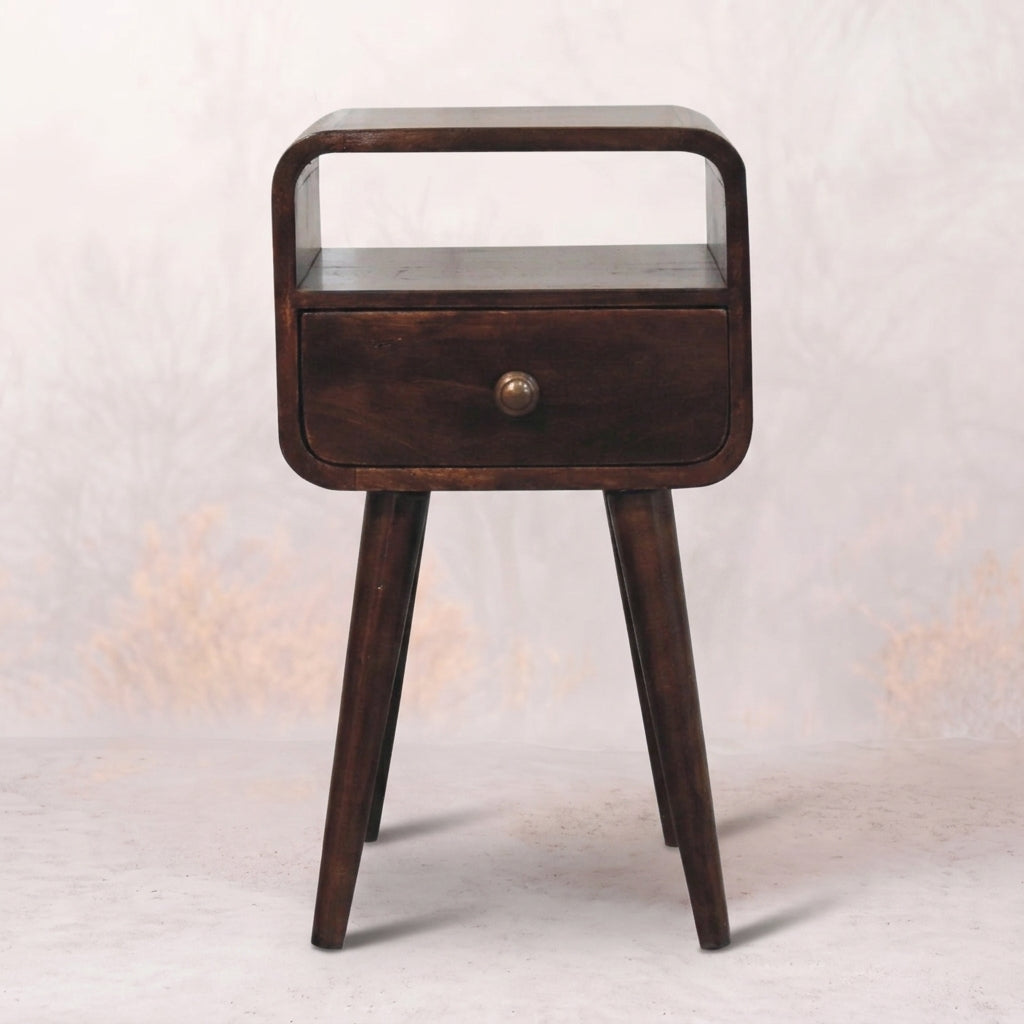 Mini California Walnut Curved Bedside with Open Slot