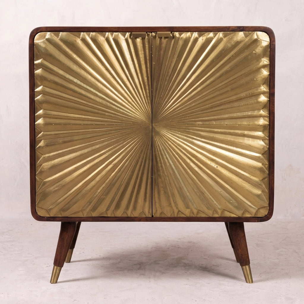 Avora Brass Embossed 2 Door Chestnut Cabinet