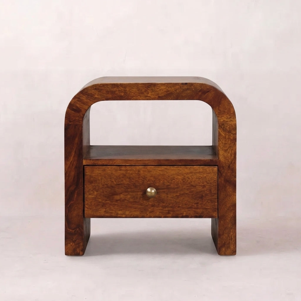 Solid Wood Chestnut Nightstand with Drawer and open shelf