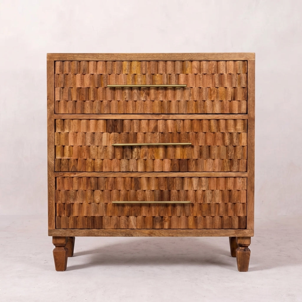 Solid Wood Golden Teak Carved Storage Chest