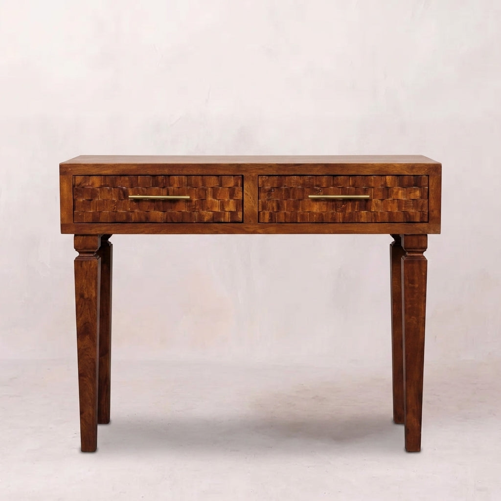 Solid Wood Chestnut Carved Console Table