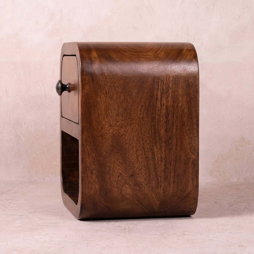 Extra Mini Curved Chestnut Bedside with Open Slot