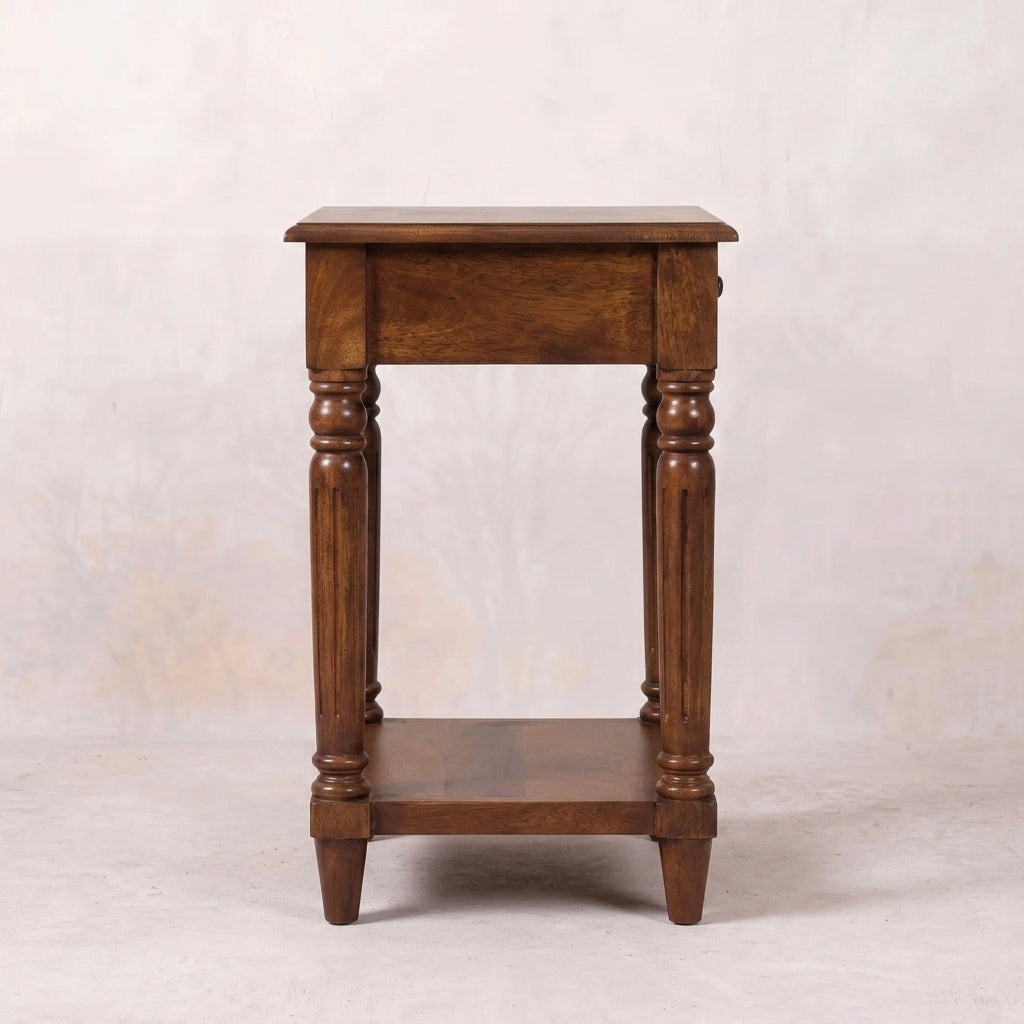 Turned Legs Chestnut 1 Drawer Side Table