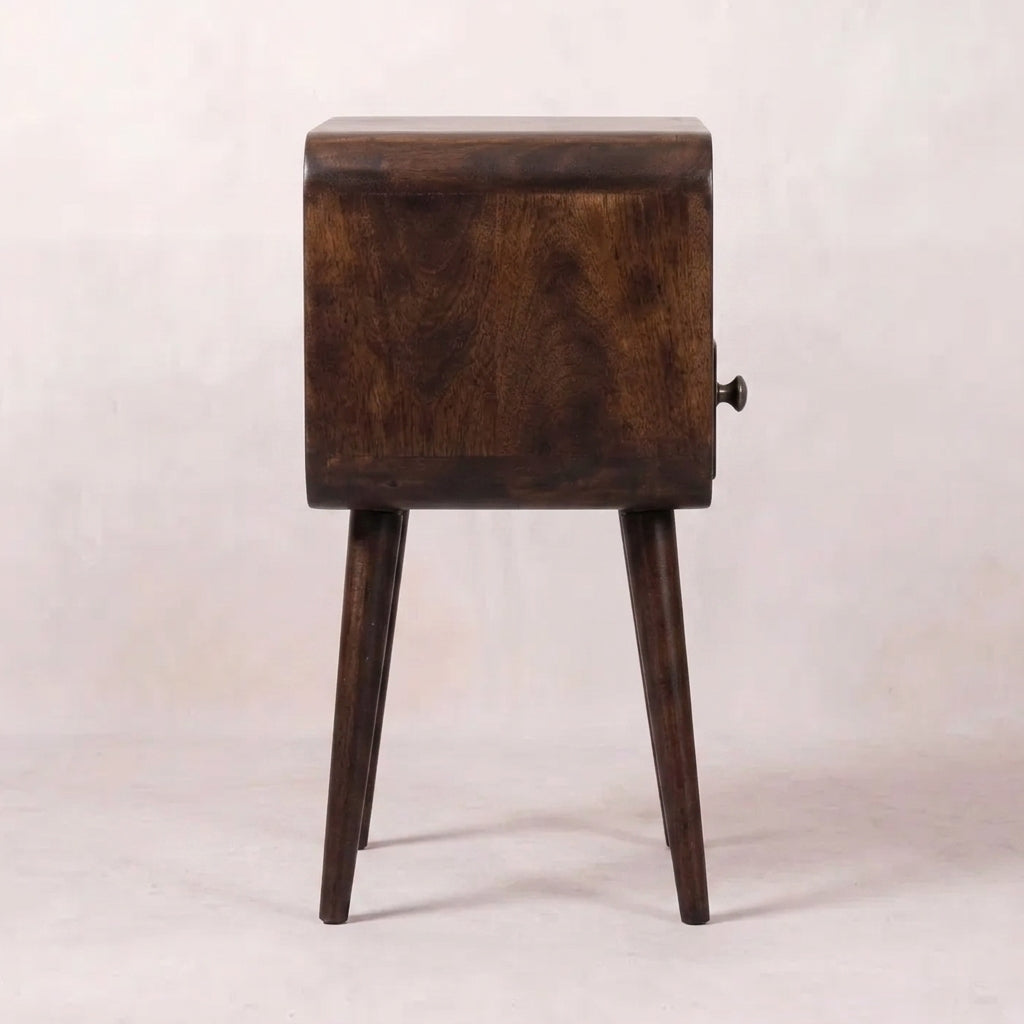 Mini California Walnut Curved Bedside with Open Slot