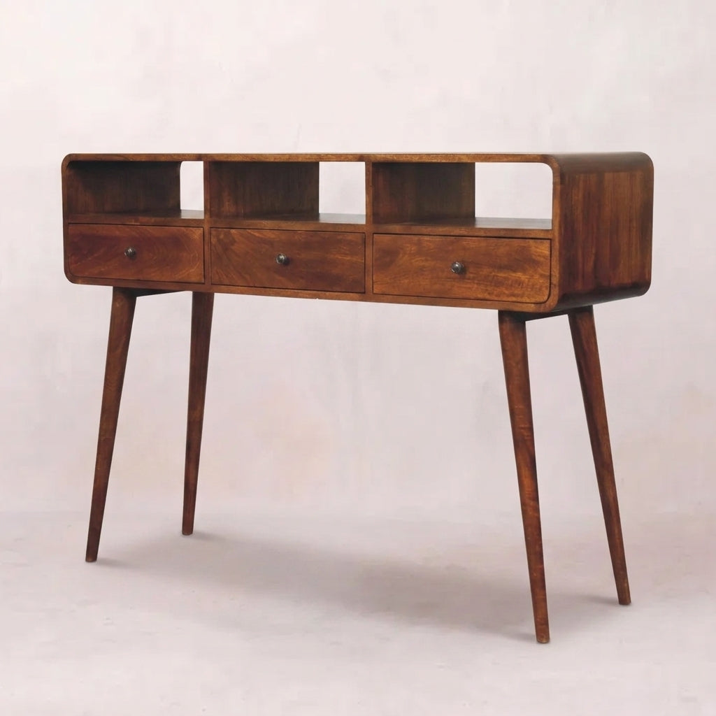 Triple Curved Chestnut Console Table