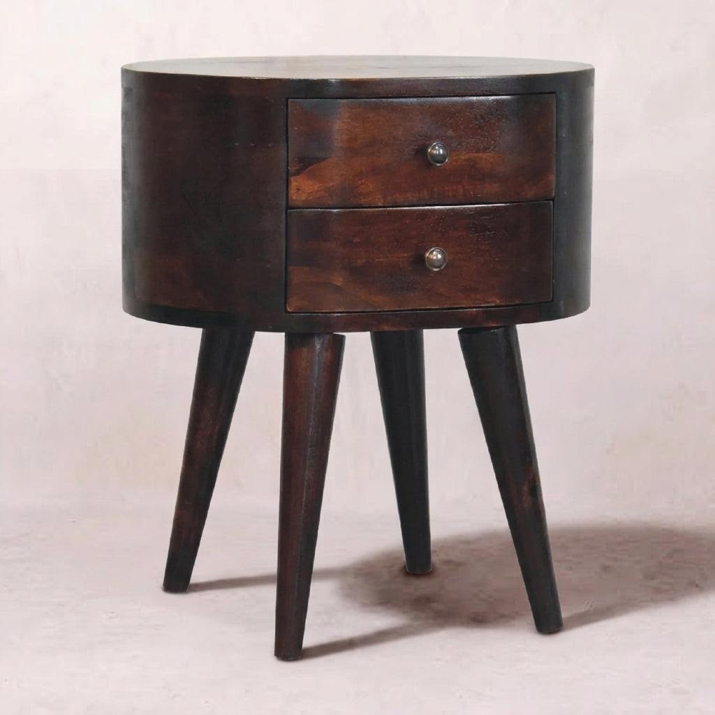 Light Walnut Rounded nightstand Table