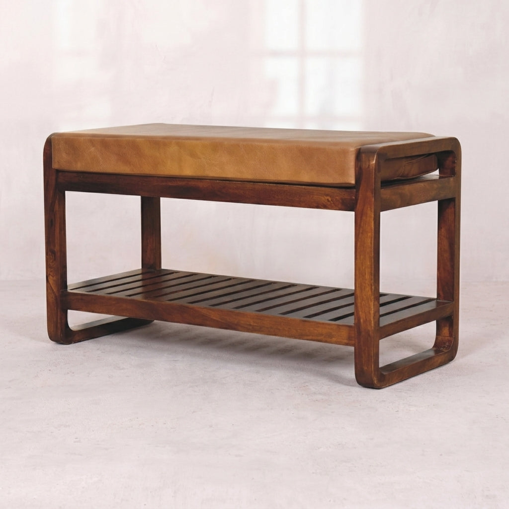 Chestnut Solid Wood Small Buffalo Slatted Hallway Bench