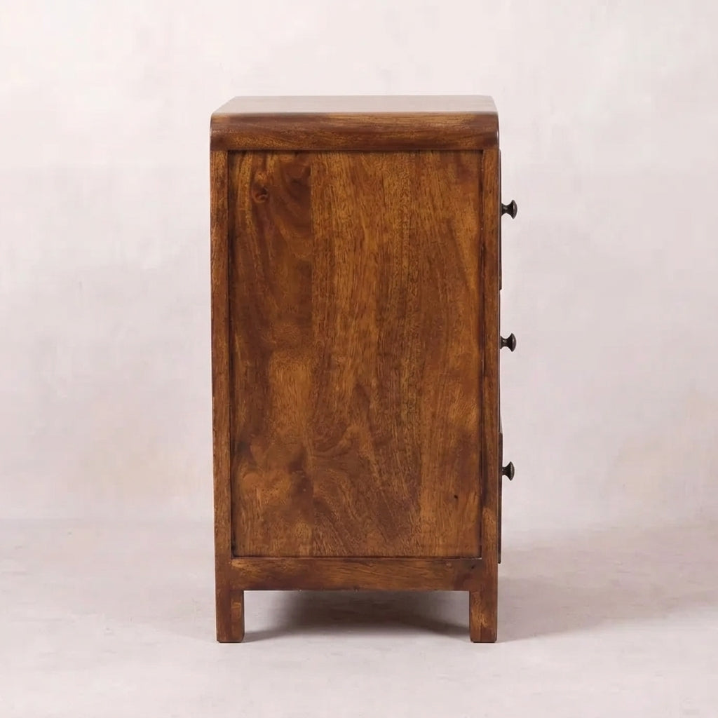 Chestnut Solid Wood Rounded 3 Draw Nightstand
