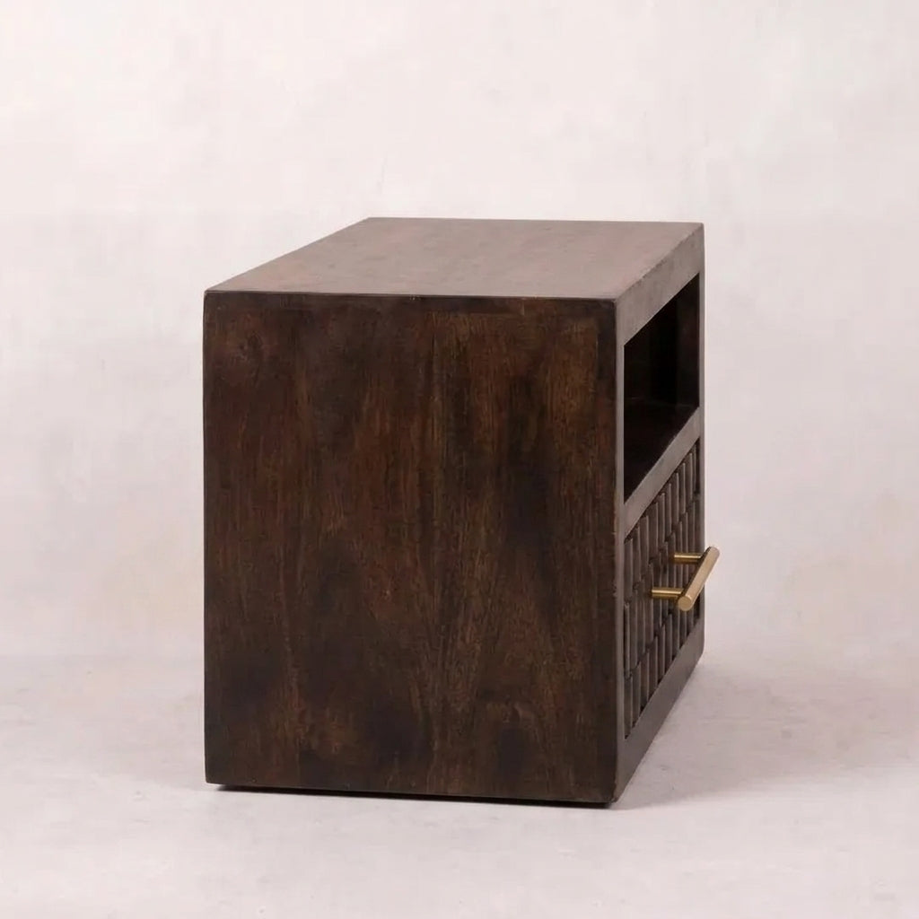 Solid Wood Velvet Mocha Carved Open-Slot Bedside