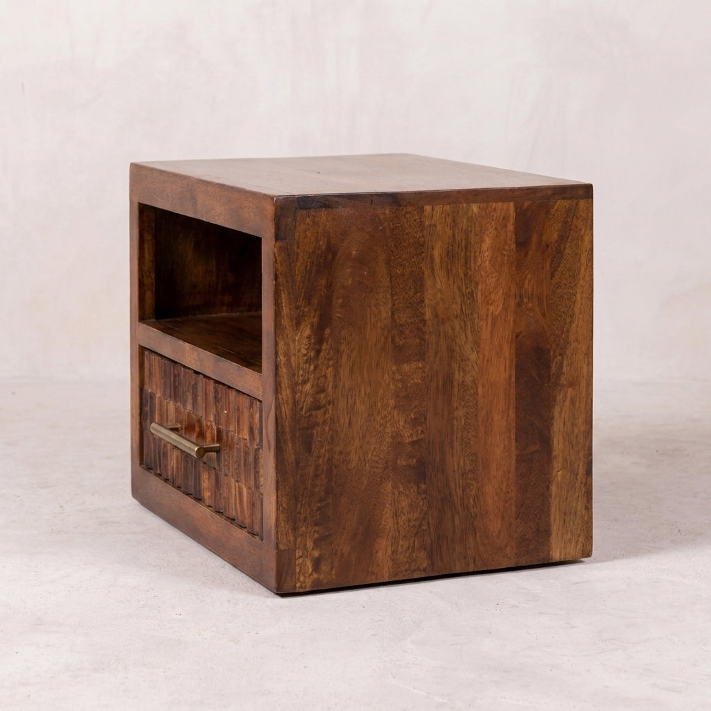 Solid Wood Chestnut Carved Bedside Table