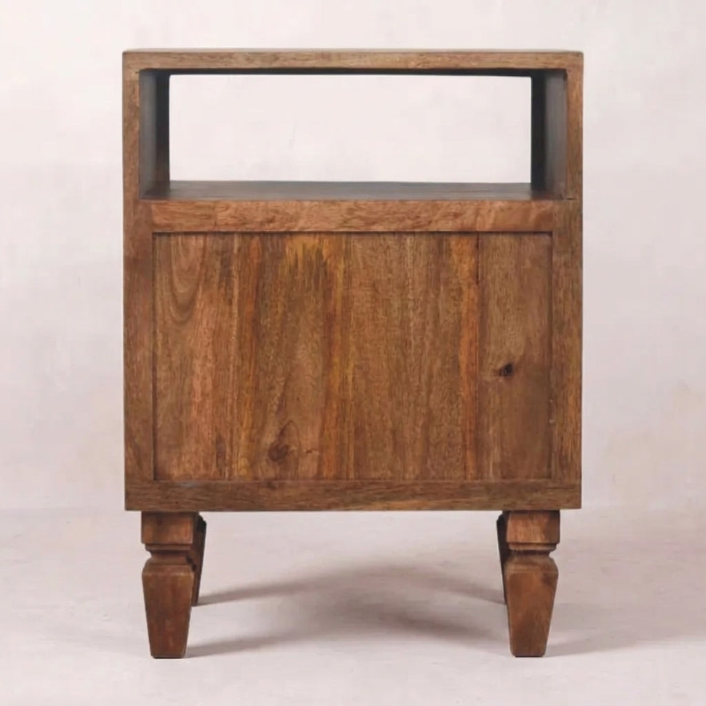 Solid Wood Golden Teak Carved Open-Shelf Bedside