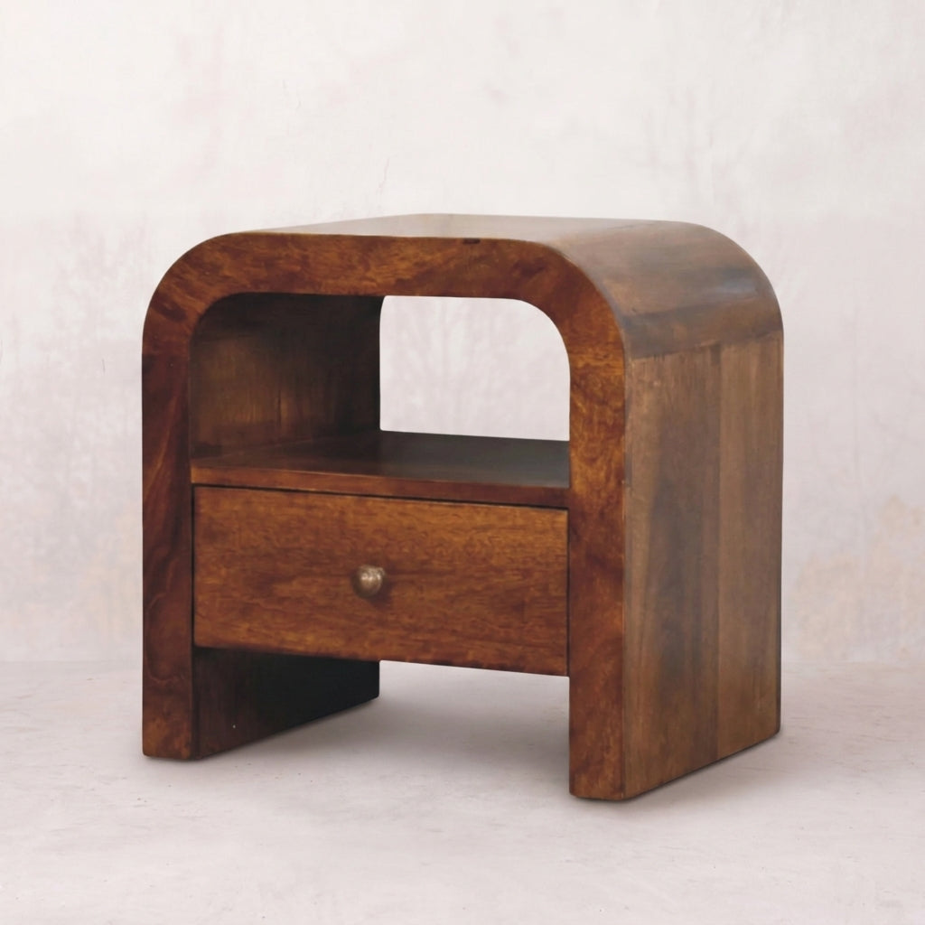 Solid Wood Chestnut Nightstand with Drawer and open shelf