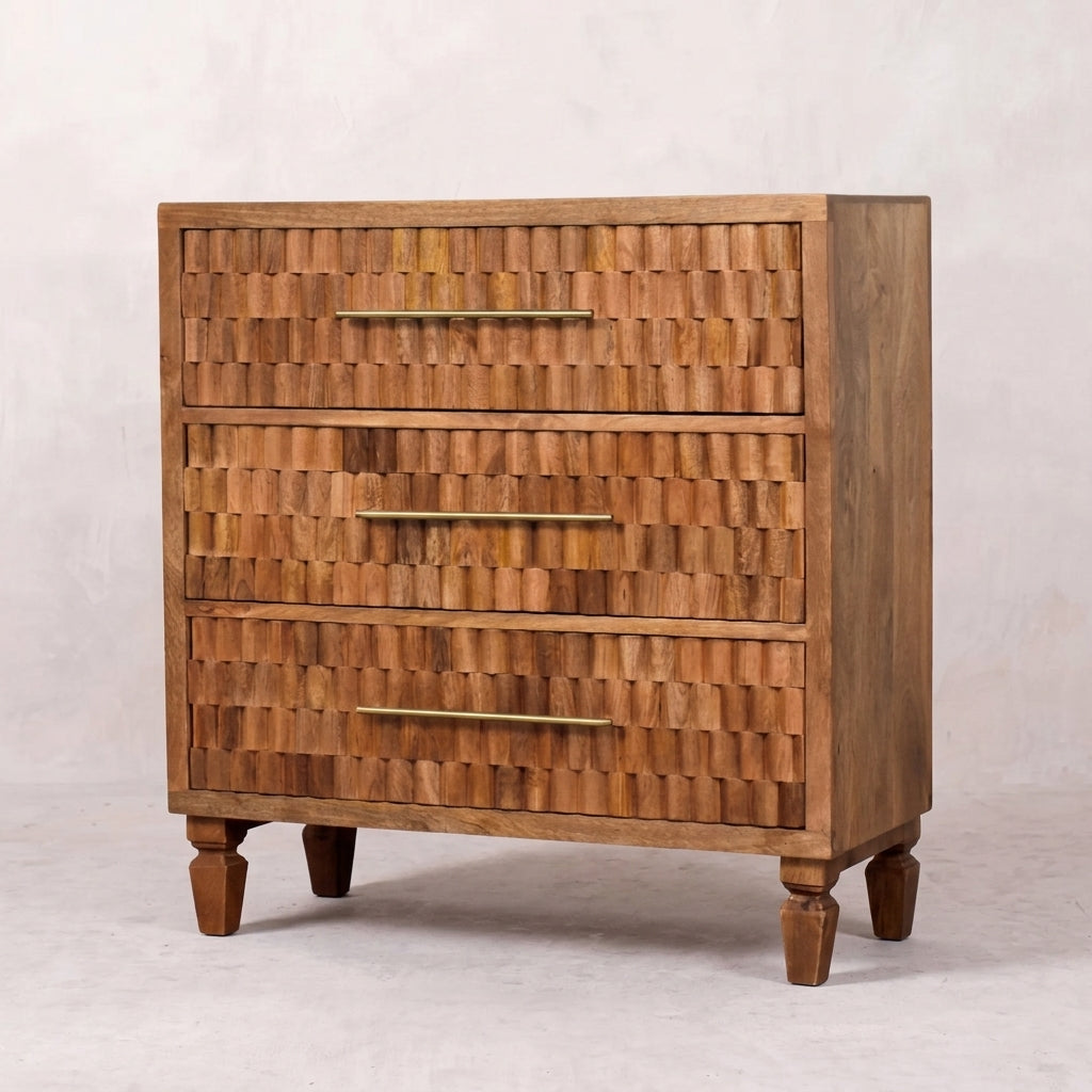 Solid Wood Golden Teak Carved Storage Chest