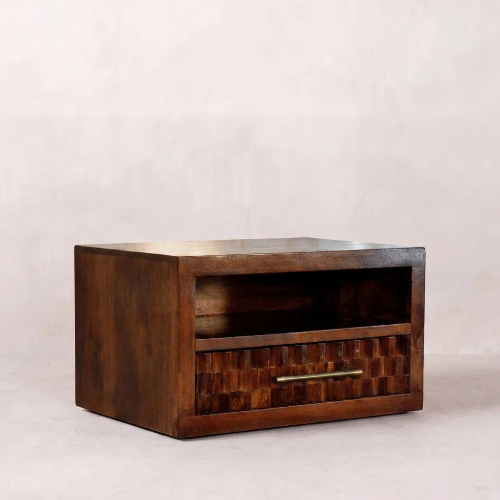 Solid Wood Chestnut Carved Bedside Table