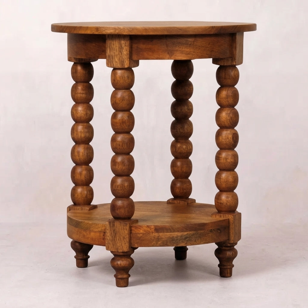 Solid Wood Golden Teak Round Side Table