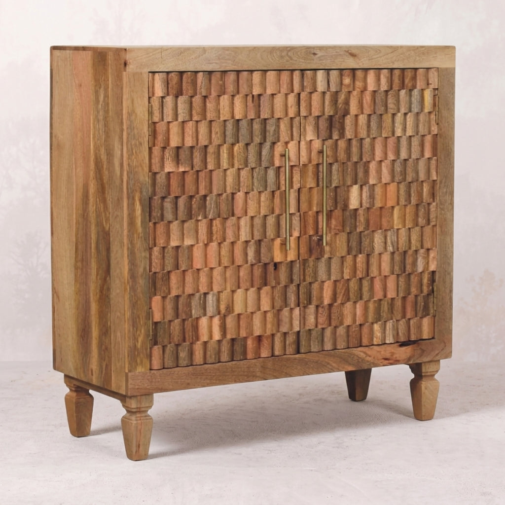 Solid Wood Golden Teak Carved Block Cabinet