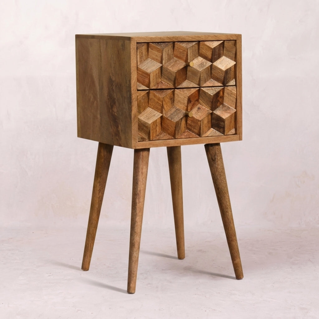 Mini Cube Carved 2 Drawer nightstand