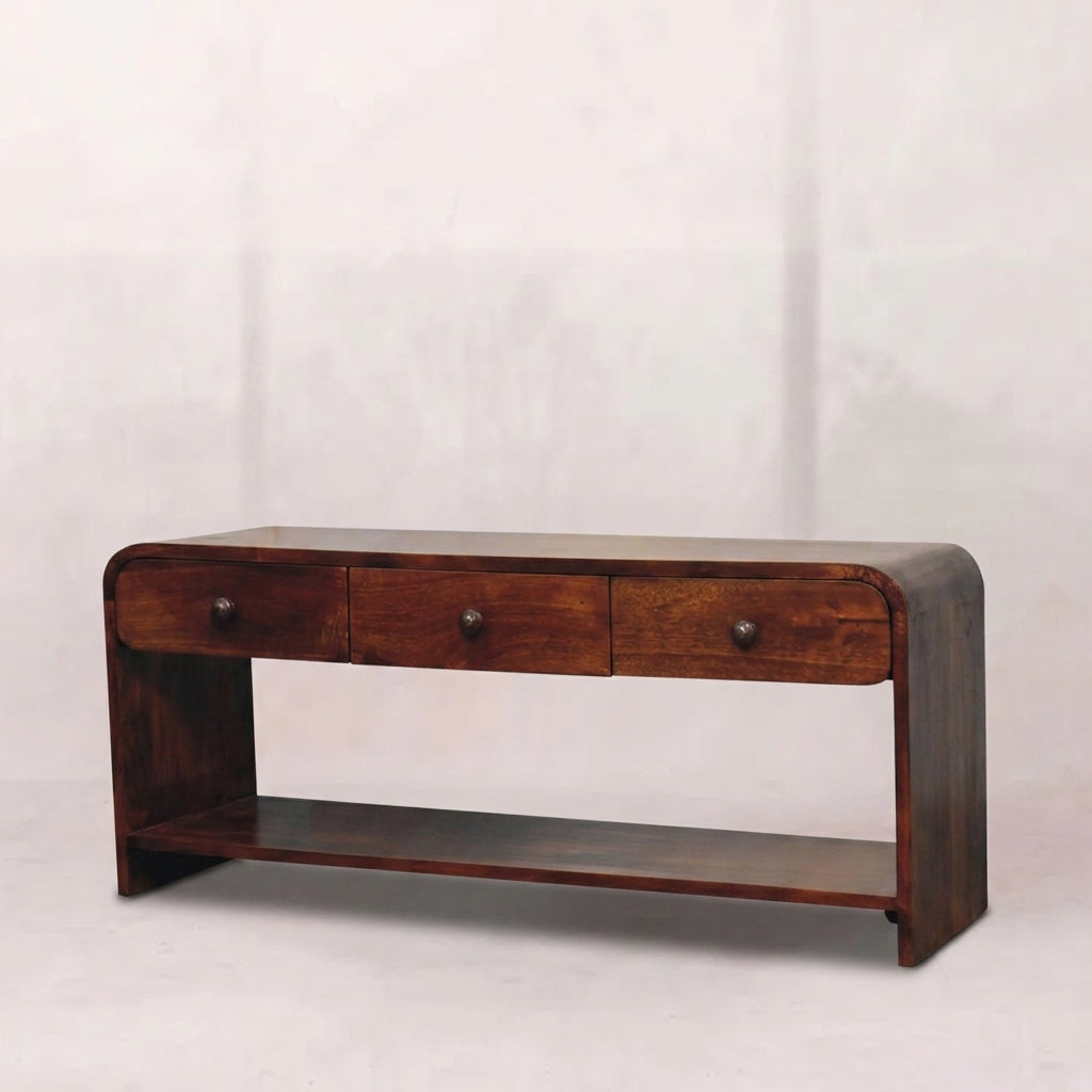 Solid Wood Chestnut Slim 3 Draw Media Unit