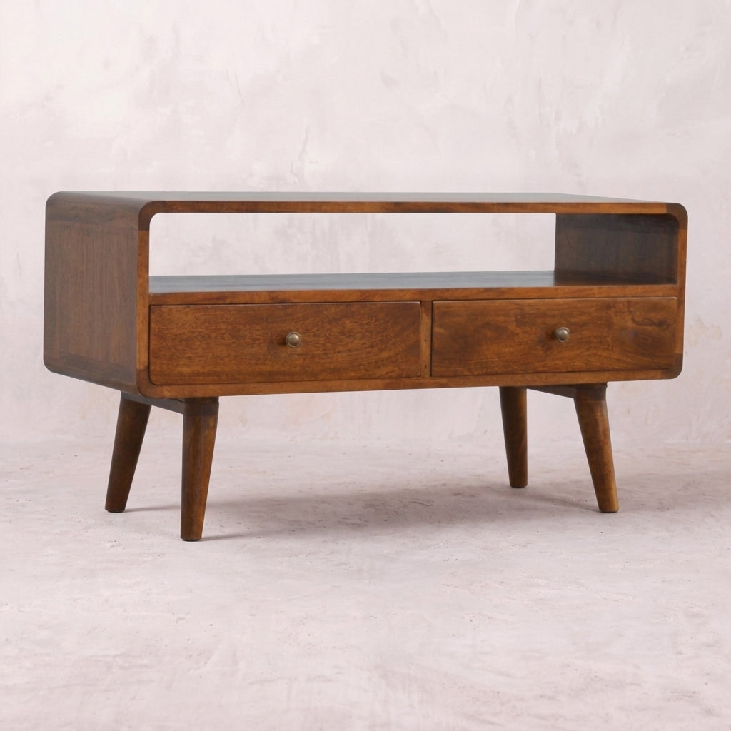 Curved Chestnut Media Unit