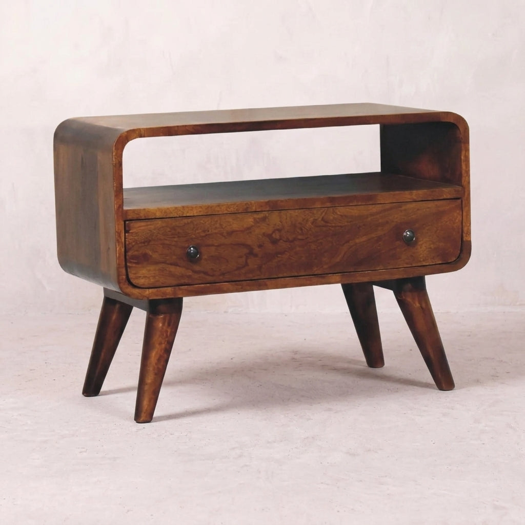 Mini Chestnut Curved Media Unit