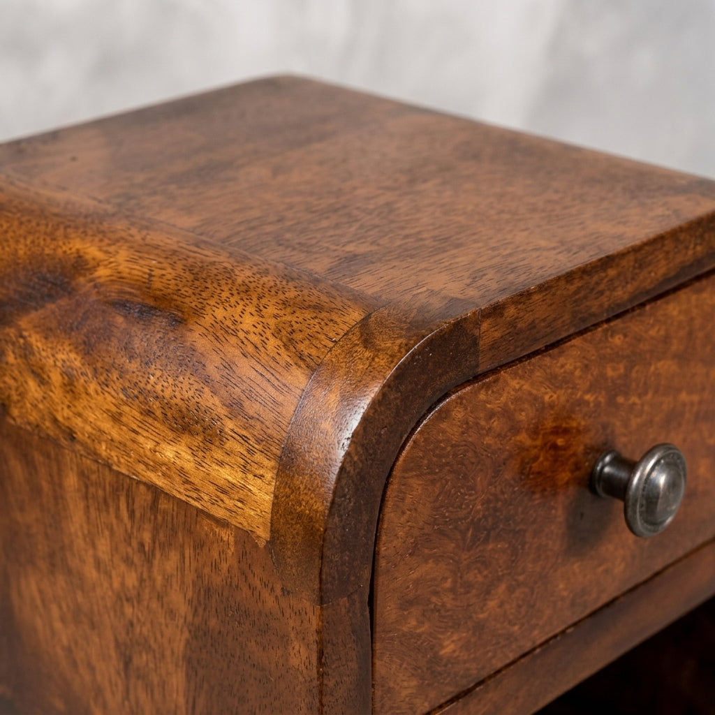 Extra Mini Curved Chestnut Bedside with Open Slot