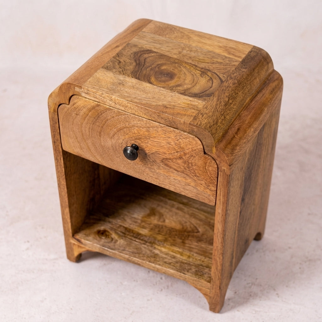 Solid Wood Mini Oak-ish Nightstand with a drawer and open shelf