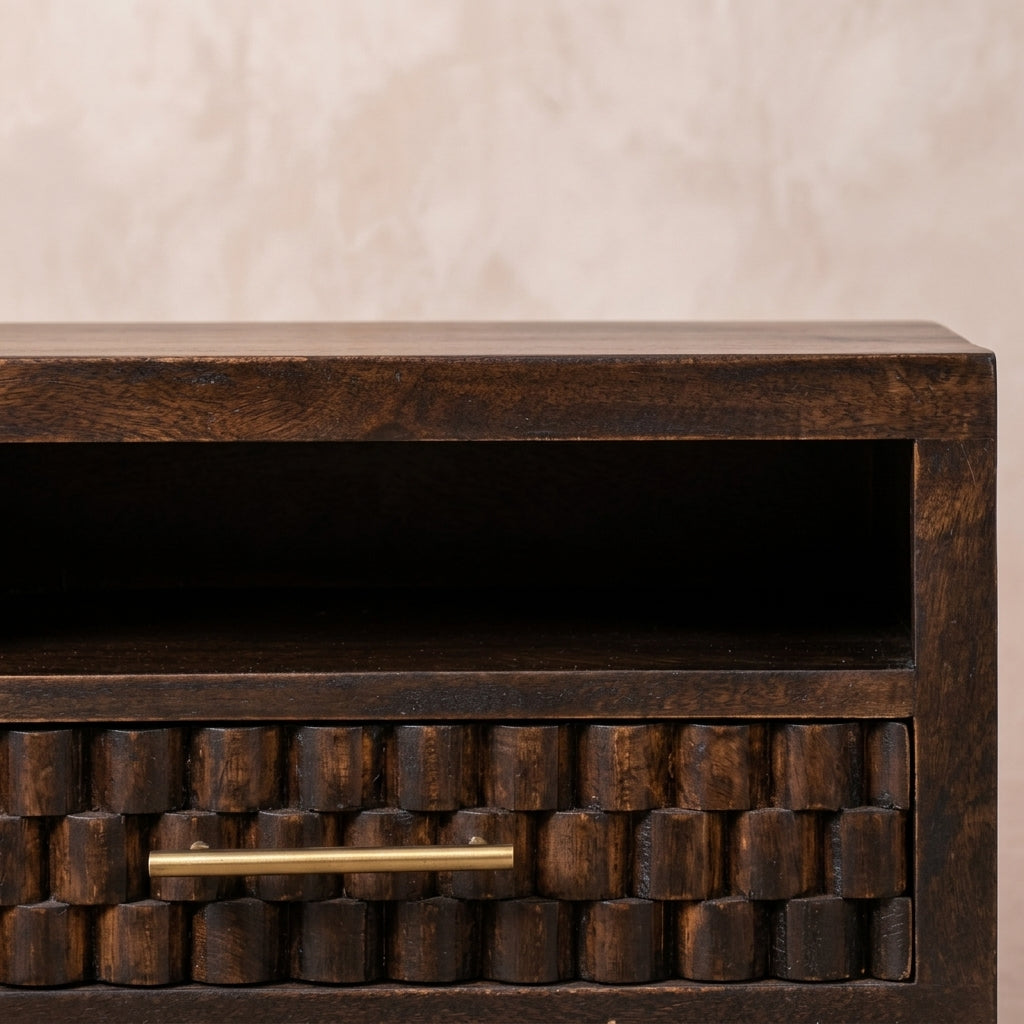 Solid Wood Velvet Mocha Carved Open-Slot Bedside