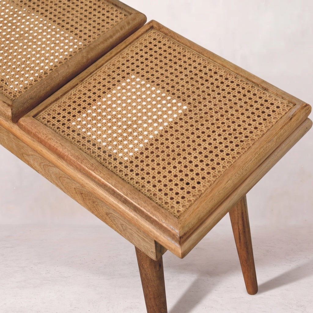 Larissa Triple Accent Oak-ish Cane Bench
