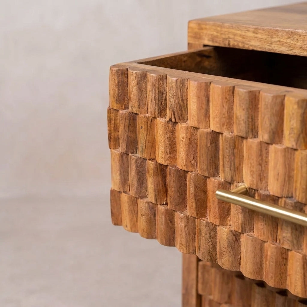 Solid Wood Golden Teak Carved Storage Chest