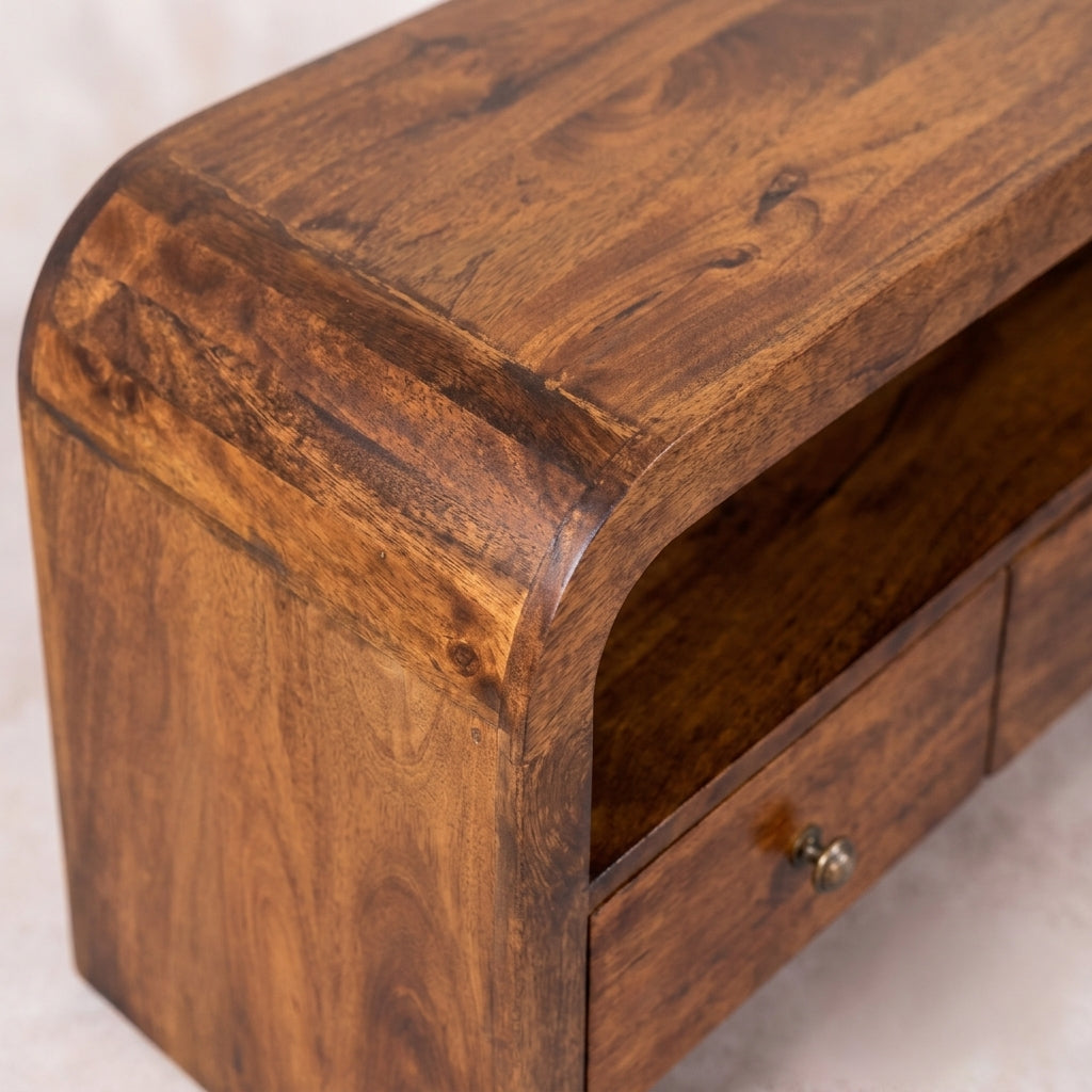 Solid Wood 3 drawer Open Shelf Chestnut Media unit