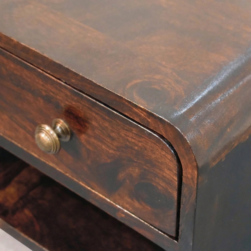 Mini Curved California Walnut Wall Mounted Bedside with Open Slot