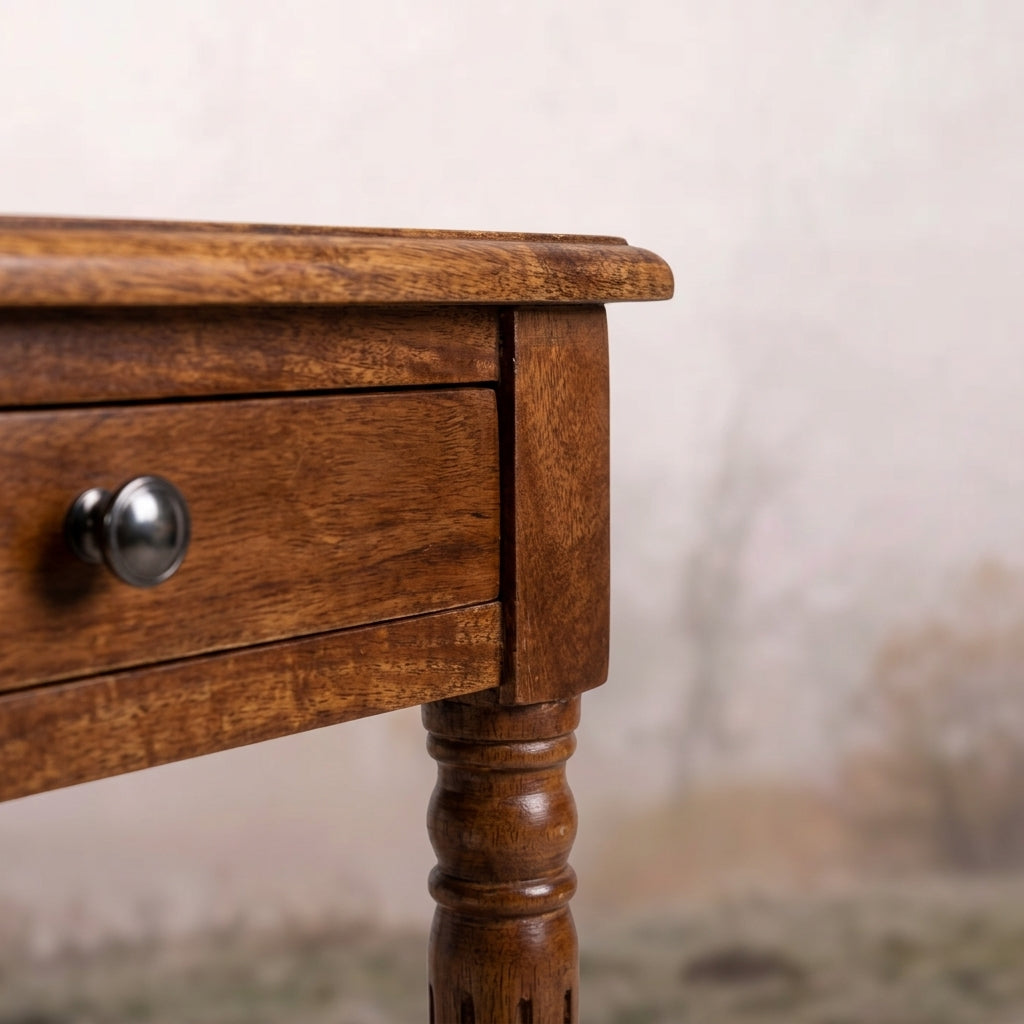 Turned Legs Chestnut 1 Drawer Side Table