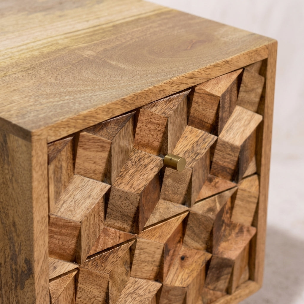 Mini Cube Carved 2 Drawer nightstand