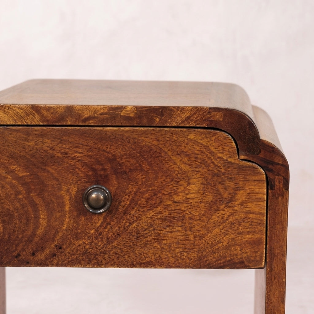 Solid Wood Mini Chestnut Nightstand with a drawer and open shelf
