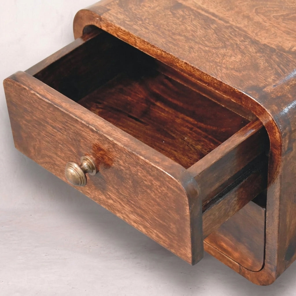 Mini Curved California Walnut Wall Mounted Bedside