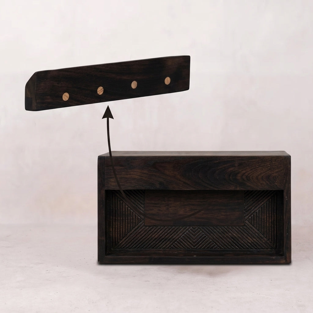 Solid Wood Velvet Mocha Carved Open-Slot Bedside