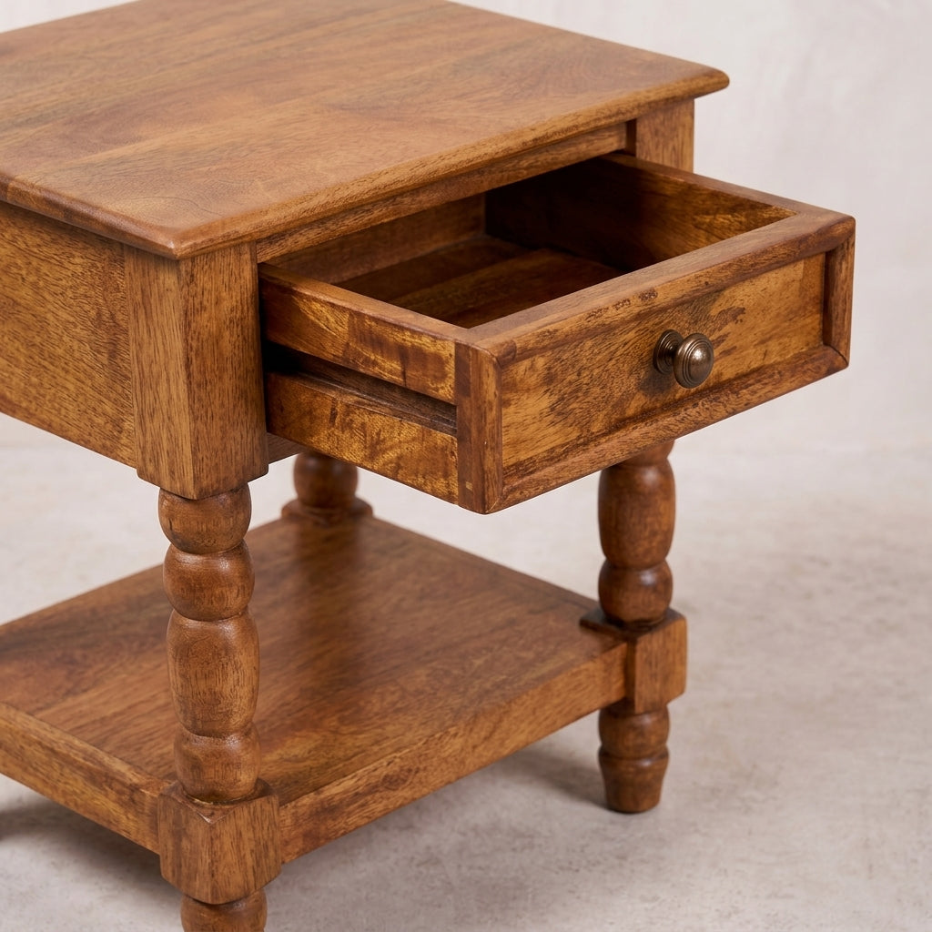 Solid Wood Amber Oak Nightstand Table