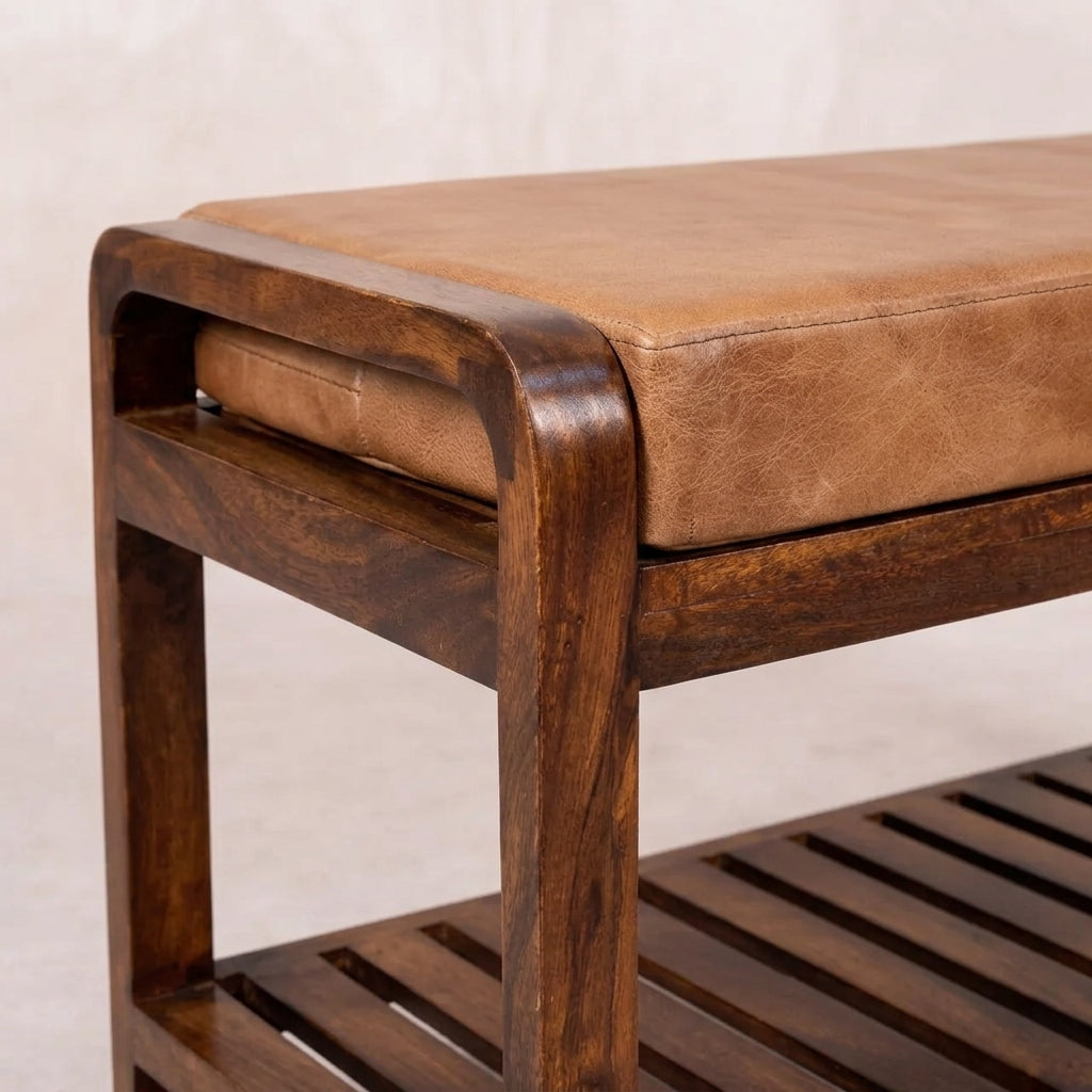 Chestnut Solid Wood Small Buffalo Slatted Hallway Bench