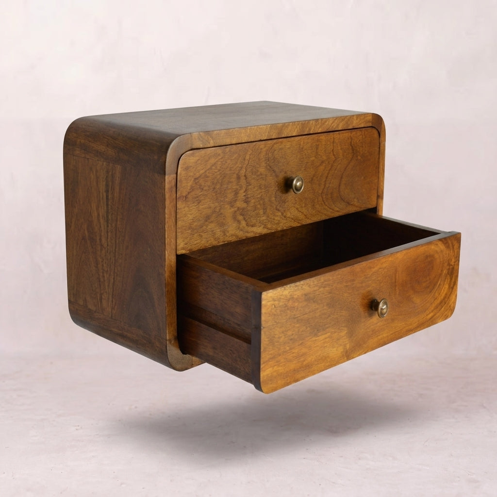 Floating Curved Chestnut nightstand