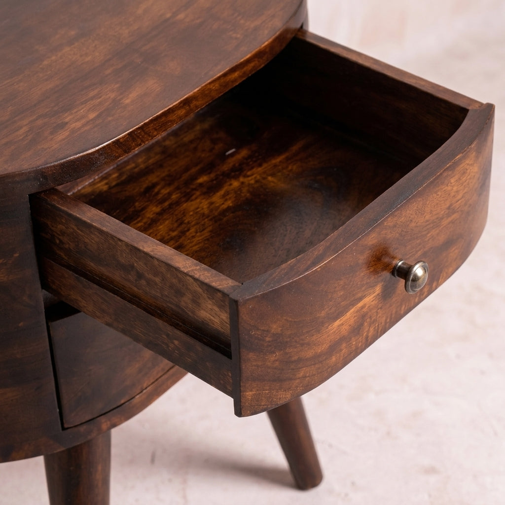 Light Walnut Rounded nightstand Table