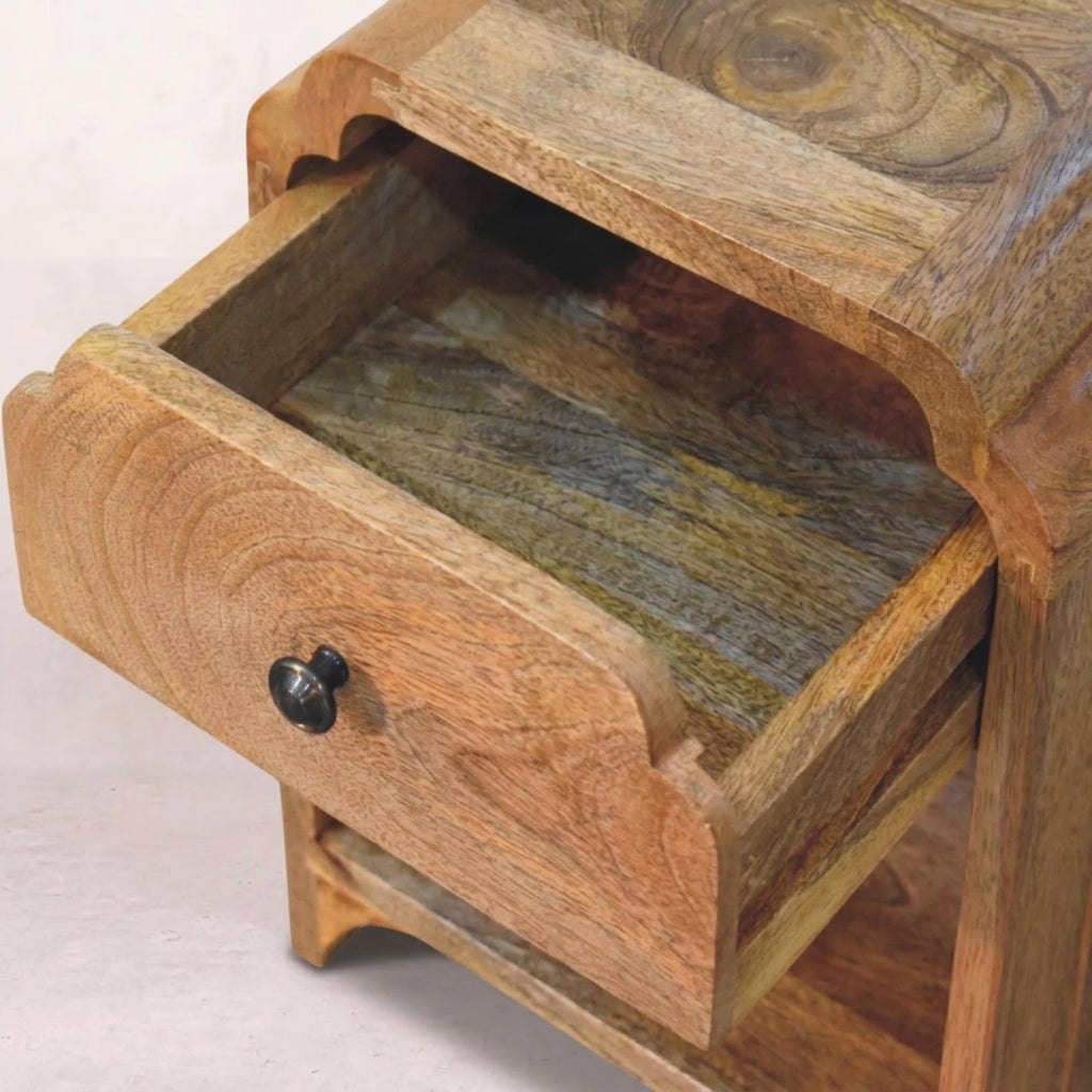 Solid Wood Mini Oak-ish Nightstand with a drawer and open shelf