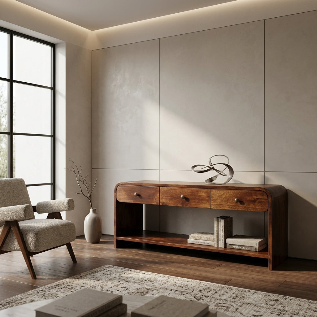 Solid Wood Chestnut Slim 3 Draw Media Unit