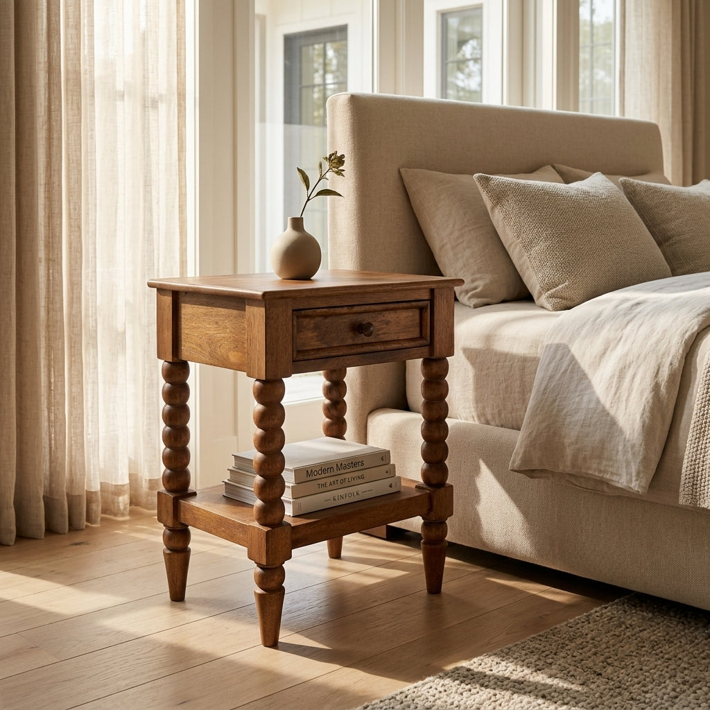 Solid Wood Amber Oak Nightstand Table