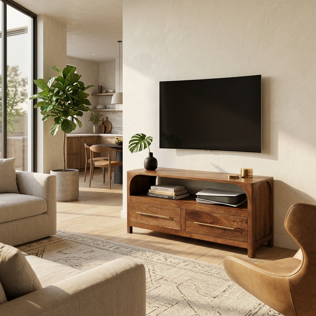 Almond Solid Wood Arc Media Console