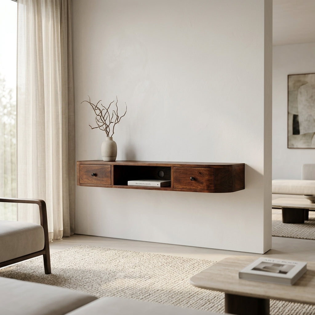 Chestnut Solid Wood 2 Drawer Wall Mounted Console