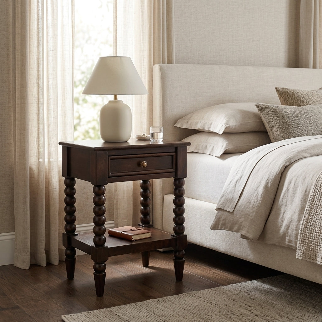 Solid Wood Winewood Oak Nightstand 23.5"